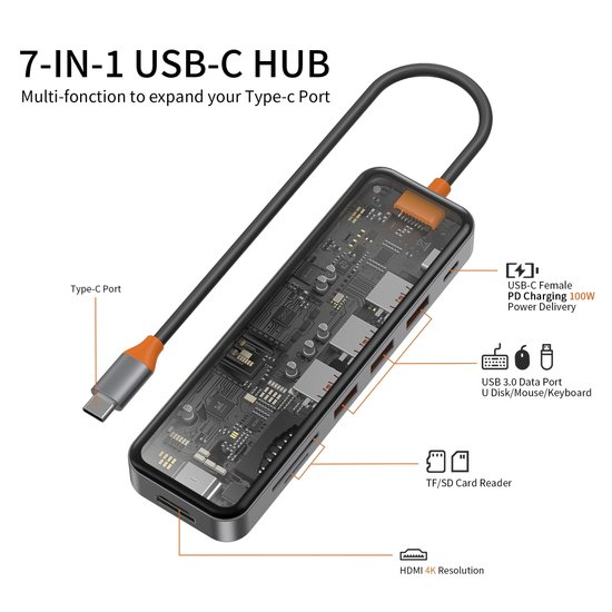 WIWU Адаптер CB007 Cyber Hub Usb C 7-in-1 3.0 Ports