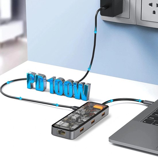 WIWU Адаптер CB008 Cyber HUB 8 in 1 USB-C to USB3 x 2 / USB2 / Type-C / HDMI / SD / Micro SD / RG45