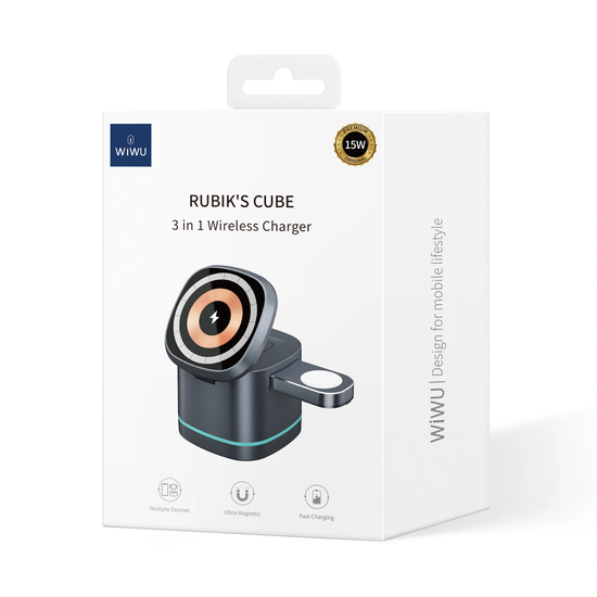 WiWU БЗП Wi-W024 RUBIK'S CUBE 3 in 1 Wireless Charger