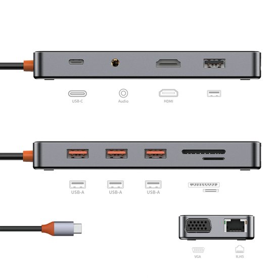 WIWU Адаптер CB011 11 в 1 Cyber USB-C to USB3.0, SD/TF, HDMI, RJ45, VGA, PD + 3.5mm