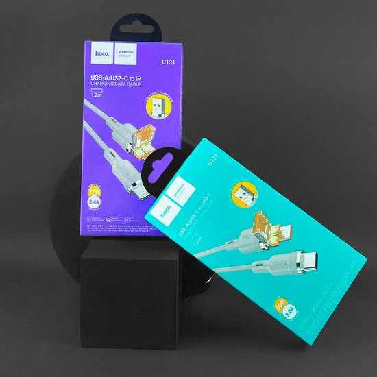 Кабель Hoco U131 Afortunado 2-in-1 charging data cable USB/Type-C to iP