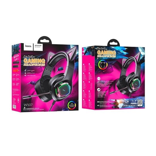 Игровые наушники с микрофоном Hoco W107 Cute cat luminous cat ear gaming headphones