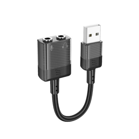 Кабель-переходник Hoco LS37 Spirit 2-in-1 transparent external sound card for earphones USB to 3.5mm
