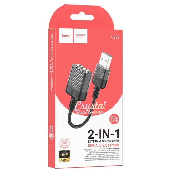 Кабель-переходник Hoco LS37 Spirit 2-in-1 transparent external sound card for earphones USB to 3.5mm