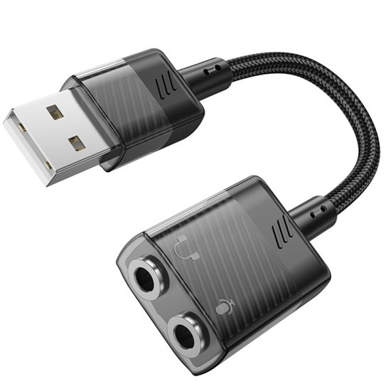 Кабель-переходник Hoco LS37 Spirit 2-in-1 transparent external sound card for earphones USB to 3.5mm