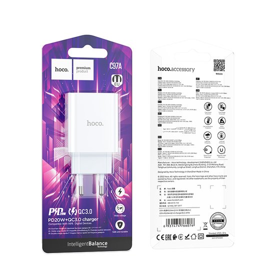 СЗУ Hoco C97A PD20W+QC3.0 charger(EU)