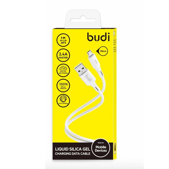 DC256M10W -  Budi USB-A to Micro Cable Liquid Silica Gel 3A 1m