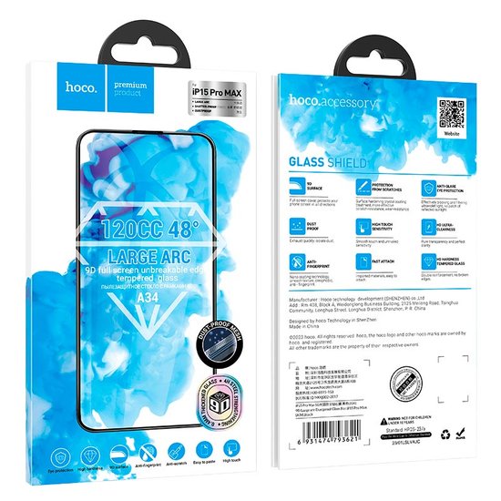Защитное стекло Hoco A34 9D Large Arc dustproof for iPhone 16 Pro Max